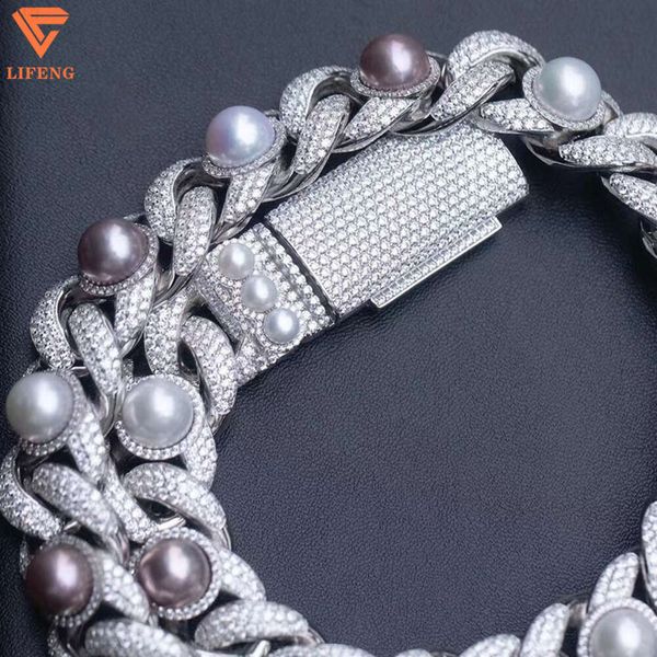 2024 Neuankömmlinge Mode Schmuck 18mm 925 Sterling Silber HipHop Herren Perlen Halskette vereisere VVS Moissanite Kubanische Kette
