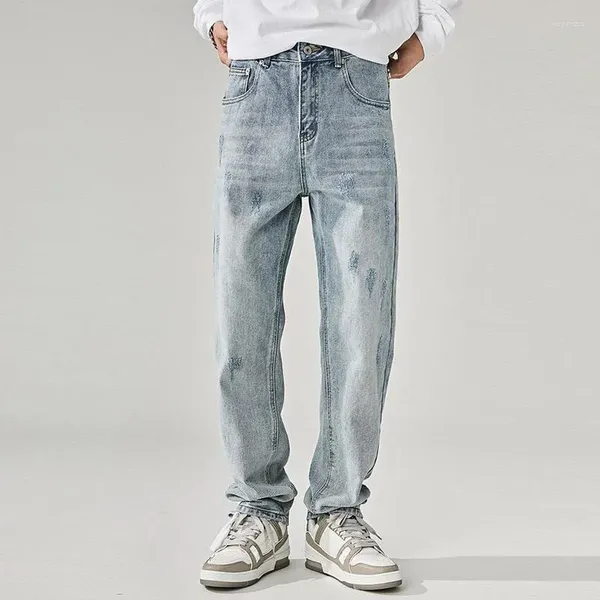 Jeans da uomo Pantaloni azzurri Pantaloni da cowboy da uomo dritti Designer lavato originale in cotone Kpop Y2k Streetwear morbido