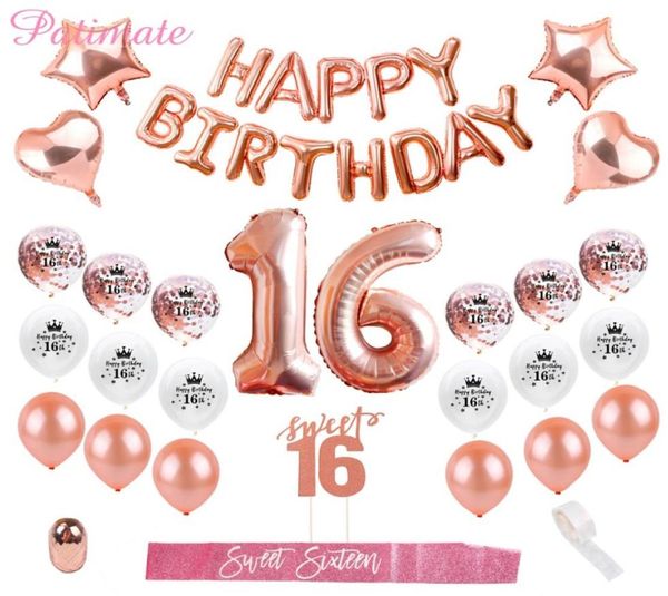 Patimate feliz aniversário decorações de festa crianças adulto 16th aniversário balões doce 16 decorações de festa 16 festa de aniversário favores festival1583702
