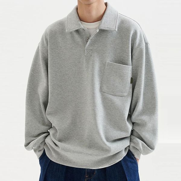 Polos masculinos outono masculino casual algodão manga longa camisa polo luz luxo cor sólida textura lapela solta lazer t-shirt M-3XL 231212