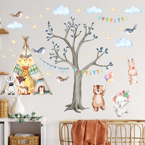 150cm x 120cm animais florestais árvores tenda urso elefante adesivos de parede para quarto de crianças berçário decalque de parede decoração decorativa