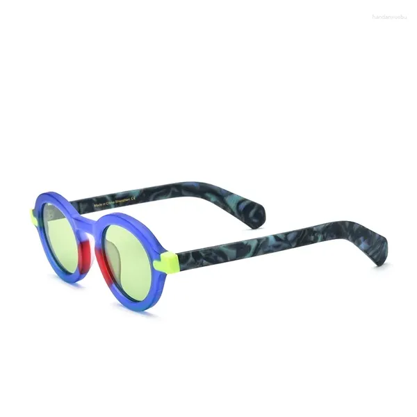 Sonnenbrille Nische Retro Runde Männer Shades INS Stil Patchwork Blau Sonnenbrille Hip Hop Matte Acetat Solar Für Männliche