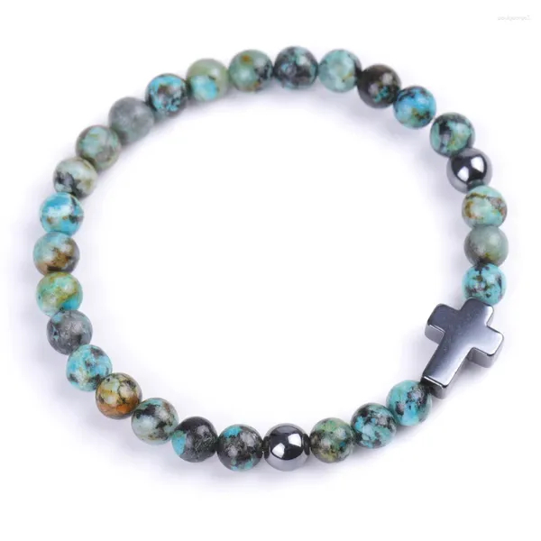 Filo 10 pezzi Ciondoli a croce in ematite 6 mm Perline in pietra nera Coppia amante Bracciale Gioielli energetici occhio di tigre