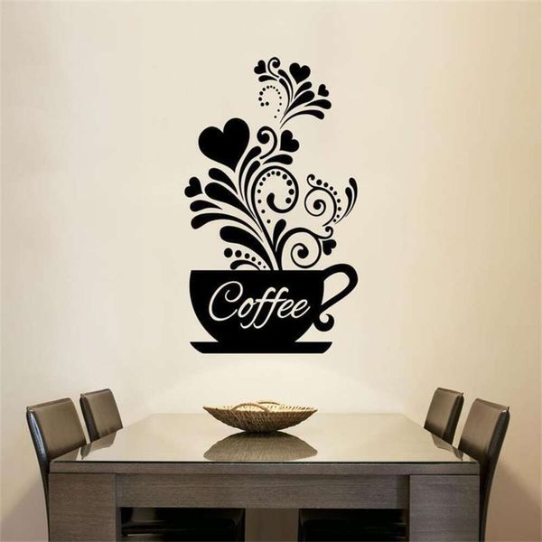 Novo coração copo de café adesivos de parede porta adesivos arte design decoração para casa decalques de parede para janela de vidro adesivo decoração de casa pvc