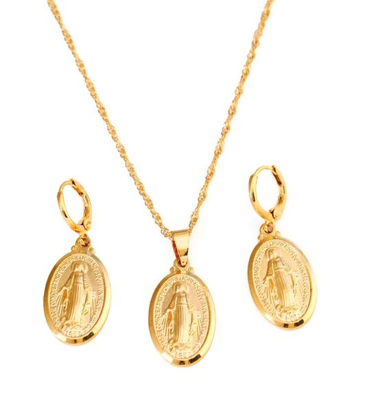24K Gold Plated Jewelry Mother Cameo Design Virgem Mary Pingente Jóias