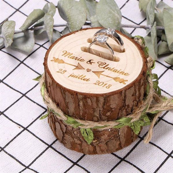 Scatola per portatore nuziale rustico personalizzato Scatola di anello di legno personalizzato Bolla di fidanzamento Box Decor Regali per matrimoni 210408195U