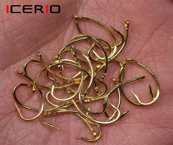 ICERIO 500PCS Golden Fly Hook Nymph Bug Shrimp Larvas Caddis Gancho de amarração 2204016365571