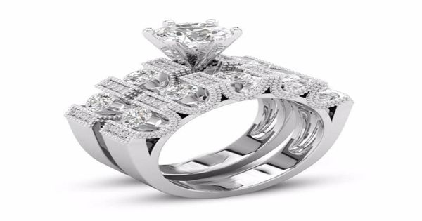 Único choucong vintage moda jóias casal anéis 925 preenchimento de prata retro eternidade corte redondo branco topázio cz diamante feminino nupcial 1661888