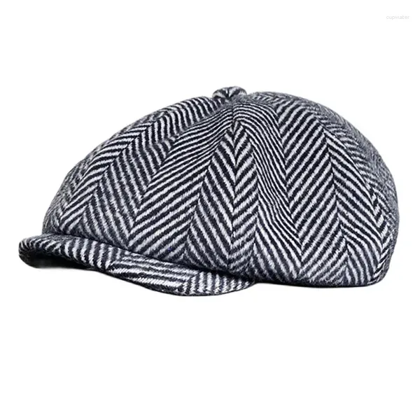 Berets Lã Tweed Sboy Cap Azul Herringbone Homens Mulheres Britânico Gatsby Retro Hat Driver Flat para Masculino NC05