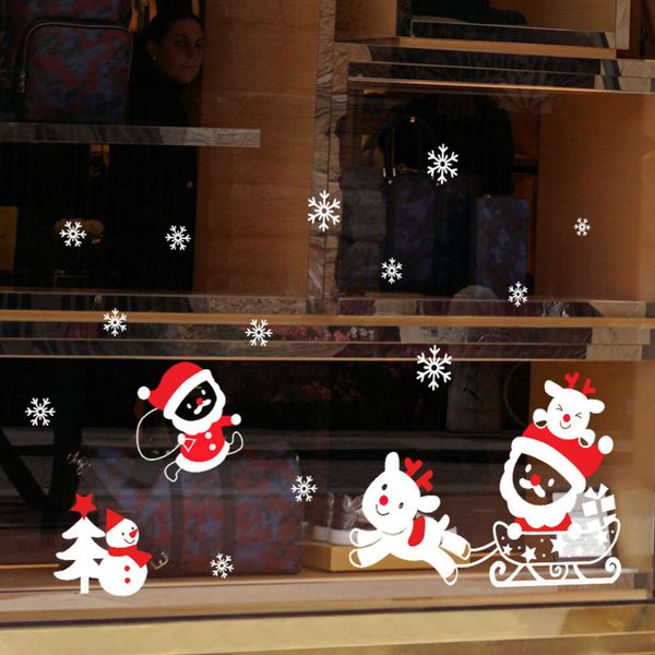 Adesivi murali elettrostatici di Babbo Natale Fiocco di neve per vetrine di negozi Adesivi natalizi Design decorativo Decalcomanie Decorazioni per la casa