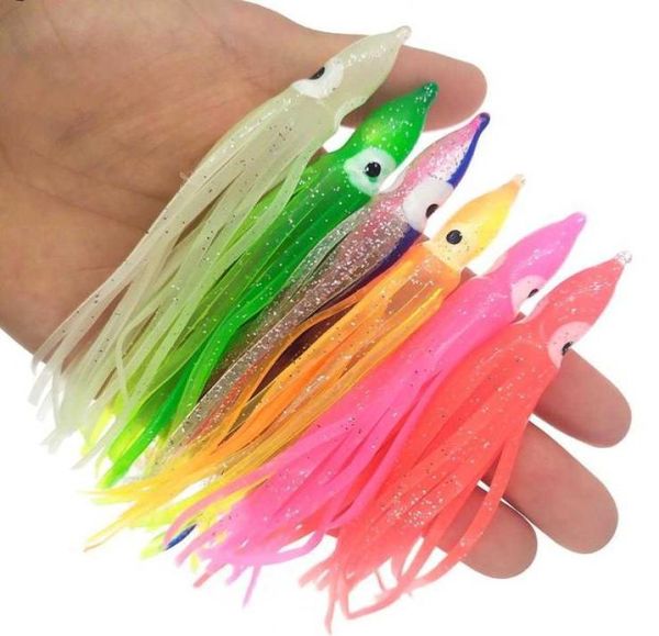 INFOF 50 pezzi Gonne di calamari Gomma 5 cm 9 cm 11 cm Esche da pesca morbide Polpo Hoochie Esche Attrezzatura per acqua salata Colore della miscela 2106223828071