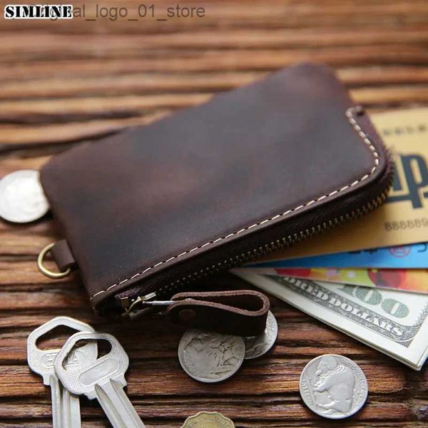 CLIPES DE DINHEIRO SIMLINE CHAVE GENUINA CHAVER CHAVE para homens masculino Real Cowhide Vintage Handmade Small Key Bag Case Organizer Housekeeper Q231213