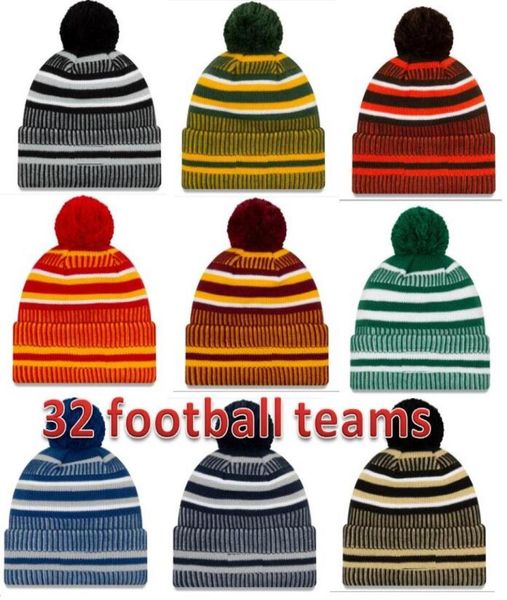 Şapka fabrikası doğrudan yeni varış kenar çizgisi beanies şapkalar Amerikan futbol 32 takımlar spor kış yan çizgi örgü kapaklar Beanie örgü8358671