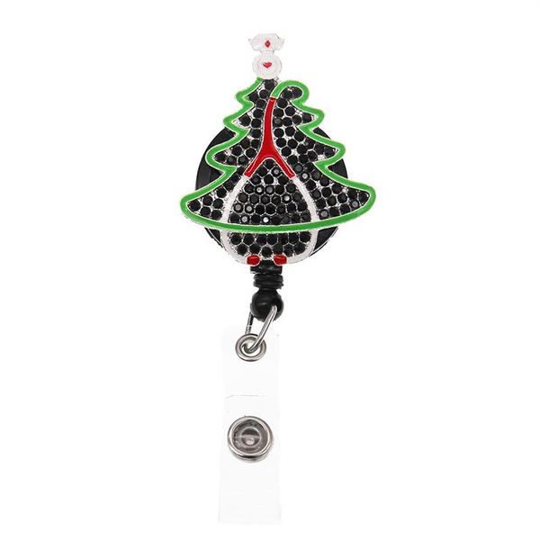 Portachiavi stile moda Albero di Natale Stetoscopio Porta ID retrattile con strass Per Accessori per nome infermiera Bobina porta badge con All273R