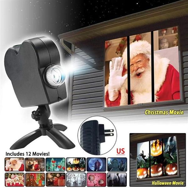 Decoração de festa de natal halloween laser projetor 12 filmes mini janela home theater