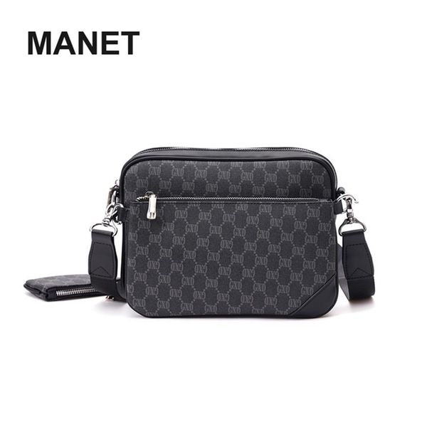 MANET Marca de Luxo de Couro Dos Homens Crossbody Saco Padrão Xadrez Sacos de Viagem Mensageiro Para O Homem de Alta Qualidade Satchel Sling Saco Escolar 21342f