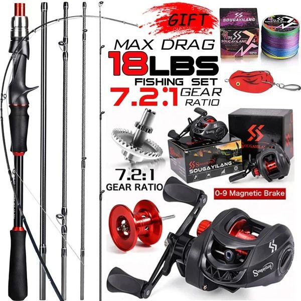 Angelzubehör Sougayilang Casting Rod Reel Set 1,8 2,1 m Kohlefaser und maximale Zugkraft 8 kg mit Schnurköder für Barsch Hecht 231212