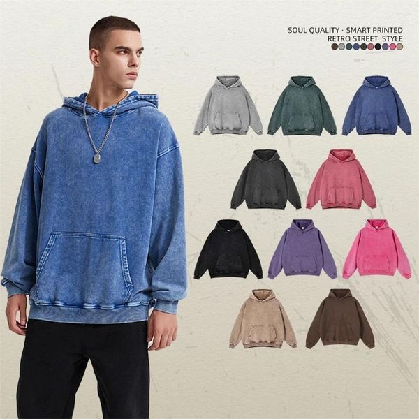 Erkek Hoodies 2023 Sonbahar Kış Erkekler 420gsm Streetwears High Street Ağır Ağır Ağır Yıkalı Pamuk Sweatshirt Marka Takipleri