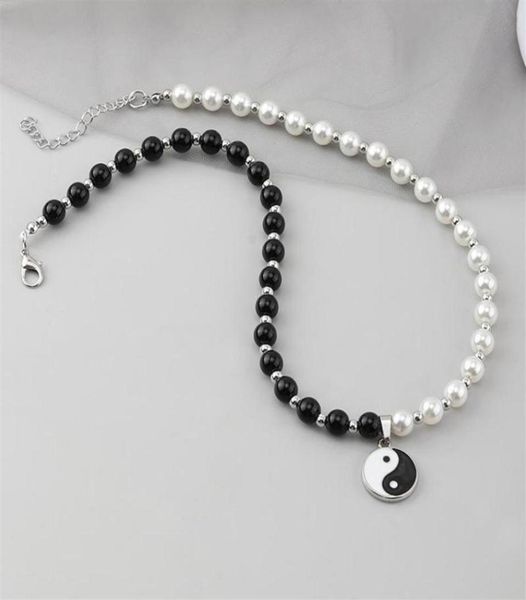 Girocolli Perle rotonde Perline Yin Yang Taichi Ciondolo Catena in acciaio inossidabile Collana unisex Coppia gioielli Donna Uomo242F89734444559161