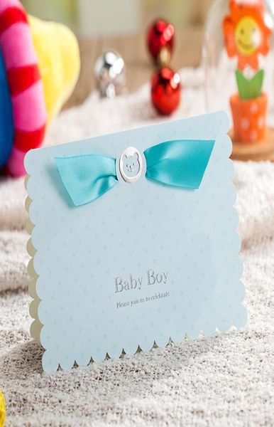 Todo 2016 novo azul rosa 3D cartão de convites para festa de nascimento de bebê chá de bebê 50 unidades lote 9064810