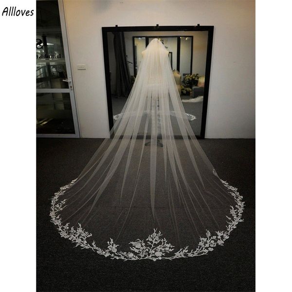 Eleganter Spitzen-Hochzeitsschleier, 3 Meter lang, eine Schicht, weißer Elfenbein-Brautschleier mit Kamm, Hochzeits-Haarschmuck für die Braut CL3059