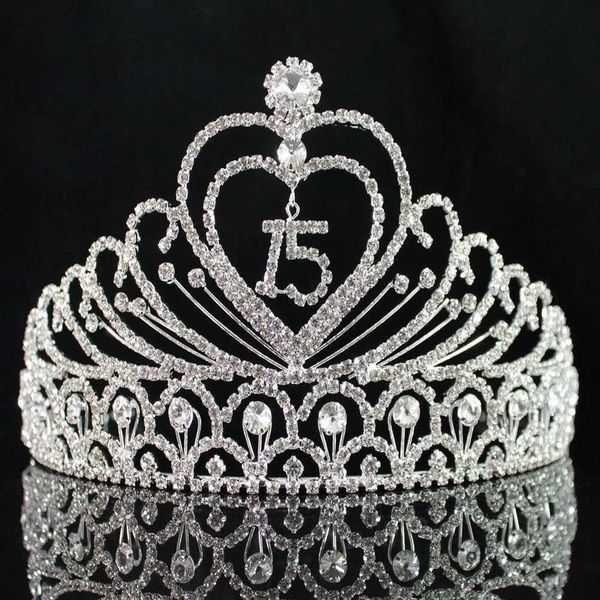 Janefashions Quinceanera Sweet 15 Fifteen Party-Kronen zum 15. Geburtstag, klare weiße österreichische Strass-Tiara-Krone Y200807242q