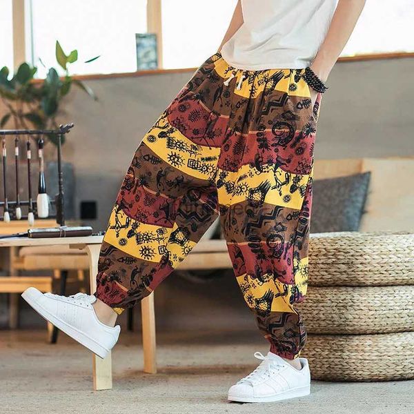 Männer Hosen 2023 Frühjahr/Sommer Neue Chinesischen Stil Baumwolle Hanf Druck männer Casual Hosen Retro Große Mode Leinen füße Hosen YQ231213