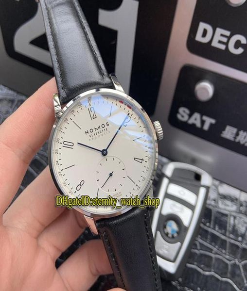 High Quality Luxury NOMOS Glashutte TANGENTE 180 White Dial Automatic Mechanical Mens Watch Silver Steel Case Leather Strap Gents 9359935