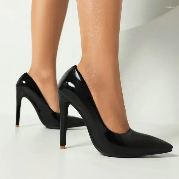 Kleidschuhe Lackleder Weiß Schwarz Reife Dame Büro Karriere Hochhackige, prägnante Spike-Heels, flache, spitze Zehen-Stiletto-Pumps