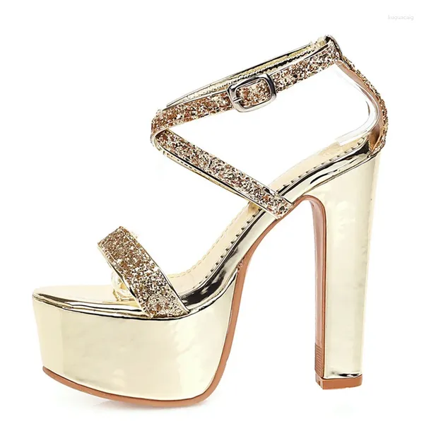 Sandali di lusso da donna scarpe estive con plateau sexy oro argento tacchi alti infradito moda cinturino incrociato spogliarellista festa da ballo