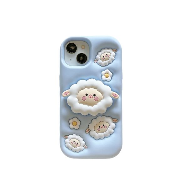 Leuke Schapen Stand Cases Voor iPhone 15 14 13 12 11 Pro Max Zachte Siliconen Schokbestendig Telefoon Case Cover Skin 100 st