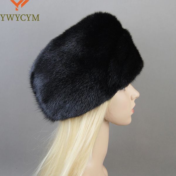 Trapper Hats Winter Snow Unisex natürliche Nerzfell Bodbomberkappen Luxus Frauen echte Hutkappe 231213
