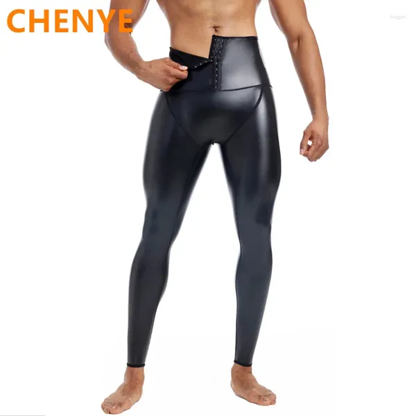 Shapers de corpo masculino cintura trainer abdômen 3 ganchos compressão calças de couro shaper alta moda fitness magro estiramento