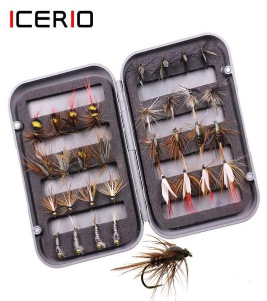 Iceerio 32pcsbox Trout Fly Fishing Flies Assorted Kit Nymph Dry Wet Flies Fishing Fly Aless Escere 2201079600535