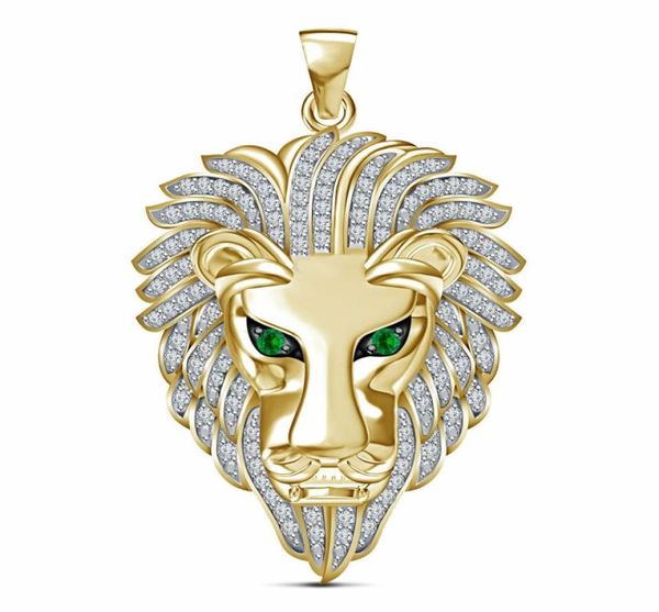 10 Karat Gelbgold 3D-Löwenkopf-Diamant-Anhänger-Charm 220 Karat 24 Zoll Ketten Krone Herren039s Punk-Schmuck8940288