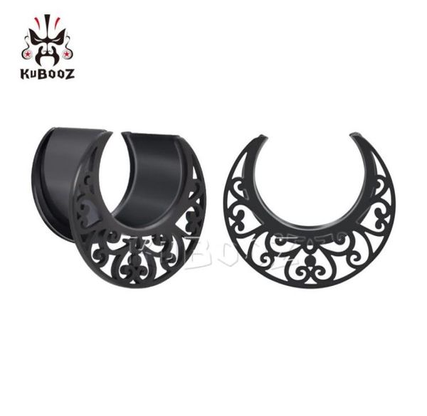 KUBOOZ Acciaio inossidabile dentellato ritaglio fiore modello tunnel orecchio tappi body piercing gioielli orecchino calibri barelle espansori W1883516