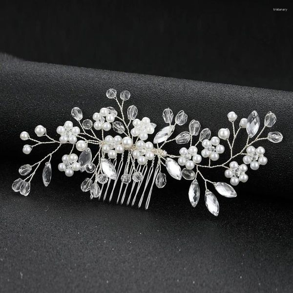 Haarklammern Perlen Blume Kamm Hochzeit Braut Barrette Kristall Strasszubehör Kopfstück für Frauen Dekoration