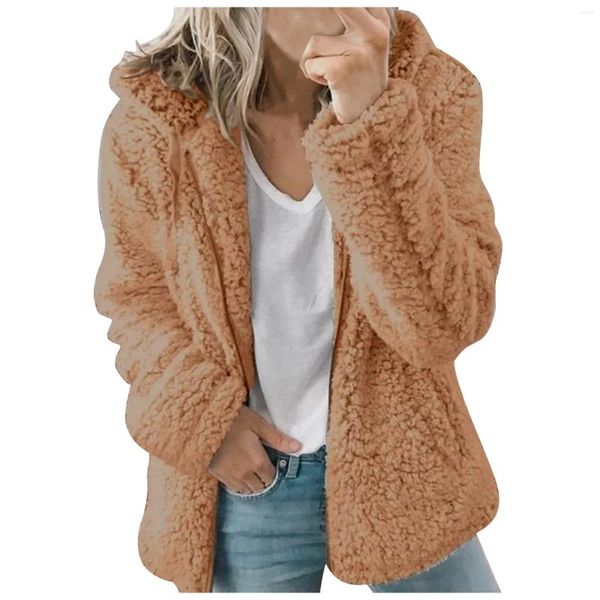 Damenjacken, Outdoor-Strickjacke, Mantel mit Kapuze, Reißverschlüsse, verdickte Lammwolljacke, lässig, einfarbig, Fleece-Mäntel, weiblich, warmer Plüsch