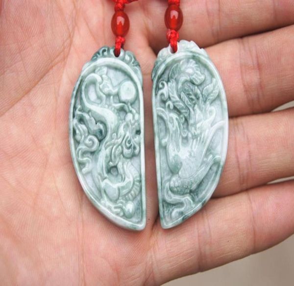 Schöne natürliche blaue Feldfarbe Jade mit Handgeschnürung exquisites Drachen und Phoenix Match -Liebhaber039 Geld Talisman Halsla5016830