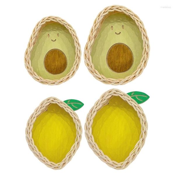 Figurine decorative Cesto portaoggetti in rattan intrecciato a mano Vassoio piatto modello avocado limone per snack di pane alla frutta Chiavi Portafoglio Dropship