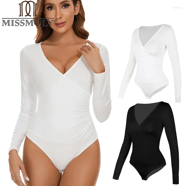 Shapers femininos de uma peça sexy bodysuits shapewear para mulheres corpo inteiro shaper com decote em v manga longa barriga controle emagrecimento abdômen espartilho