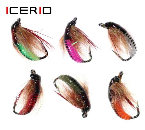 Icerio 12pcs 6 UV Beadhead Böcek Lures Caddis pupa perisi sinek alabalığı balıkçılık yemleri cazisi buz balıkçılığı kanca yemleri 201106307616