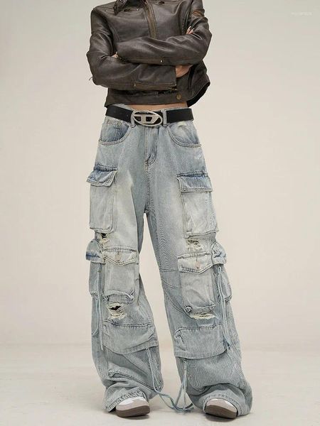 Jeans da uomo Industria pesante Rifiuti Stile suolo Multi-tasche Tute di nicchia Marchio di moda Pantaloni dritti larghi Coppia casual