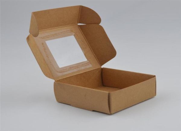 50pcs vintage whiteblackkraft kağıt kutusu diy düğün lehine takı hediye kutusu küçük el yapımı sabun ambalaj kutusu PVC Window7698761