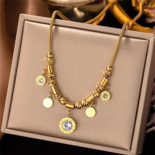 Ожерелья с подвесками из нержавеющей стали, винтажное 18-каратное позолоченное римское бирюзовое ожерелье, женское модное ювелирное изделие, устойчивое
