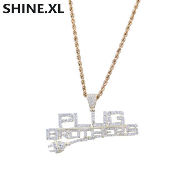 Plugue de hip hop com pingente de carta gelado de zircônia completa 14K colar banhado a ouro masculino Bling Street Jewelry5188259