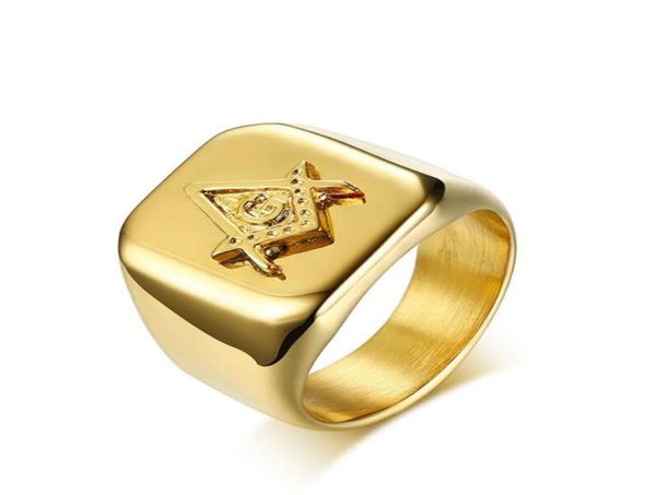 Anel de pedreiro de aço inoxidável 316L Men039s Master Signet Mason Masonic Ring Gold 9121144324