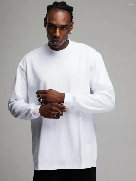Magliette da uomo T-shirt in cotone a maniche lunghe casual allentate Camicia da allenamento solida da uomo T-shirt da uomo Abbigliamento sportivo