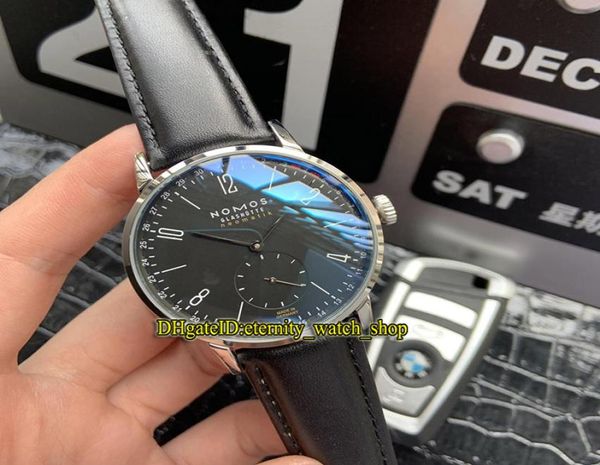 High Quality Luxury NOMOS Glashutte TANGENTE 181 Black Dial Automatic Mechanical Mens Watch Silver Steel Case Leather Strap Gents 8333643
