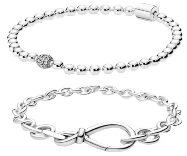 NEUES klobiges Infinity-Knotenketten-Armband mit Perlensträngen, Damen-Mädchen-Geschenkschmuck für Pandroa, 925er-Sterlingsilber, Handkettenarmband 3478120